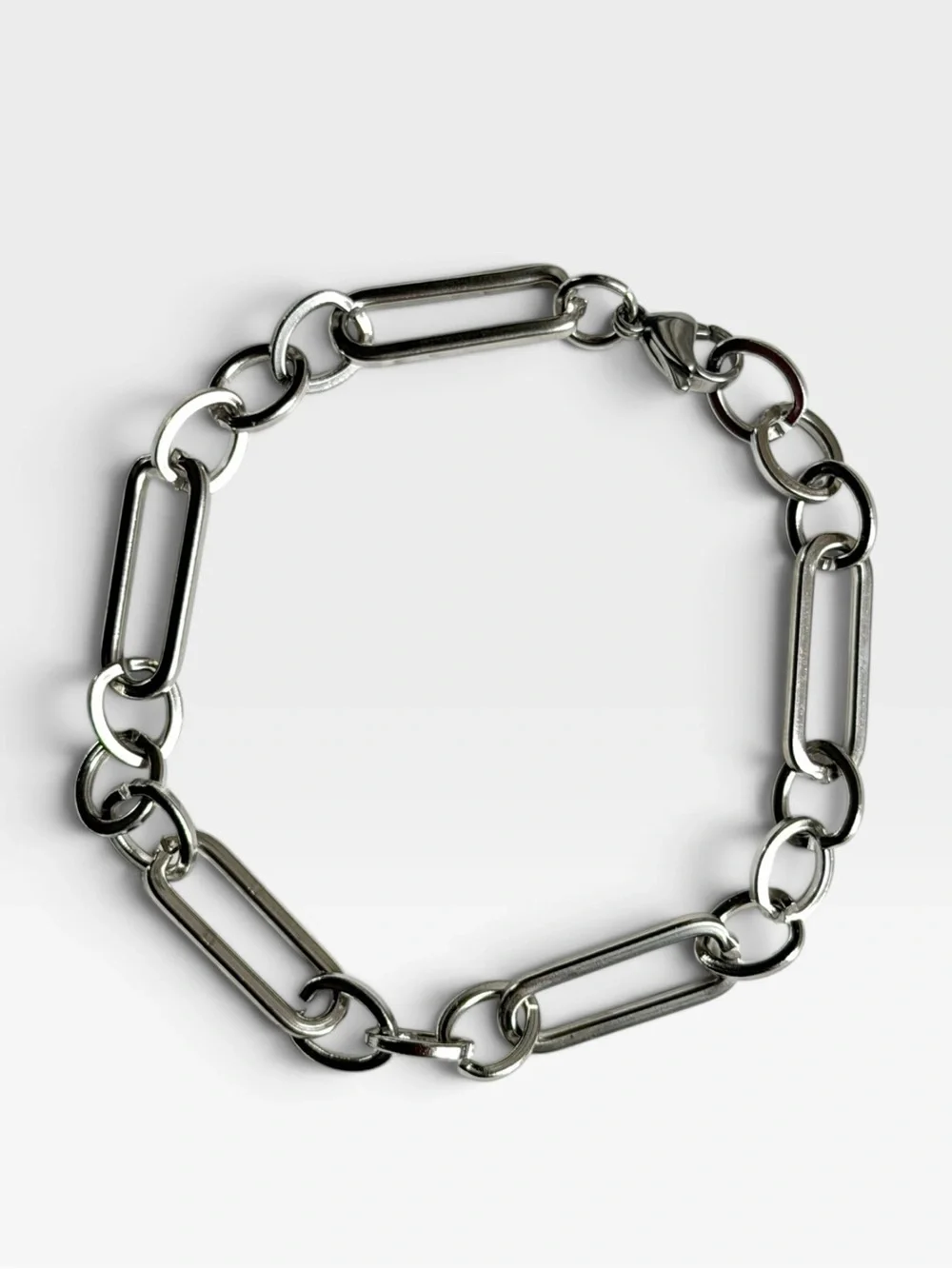 Men's Silver Paperclip & Round Link Chain Bracelet - Polished Steel